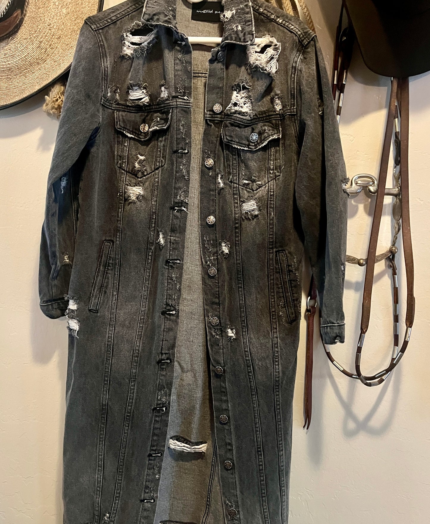 Mushroom Madness Black Denim Duster